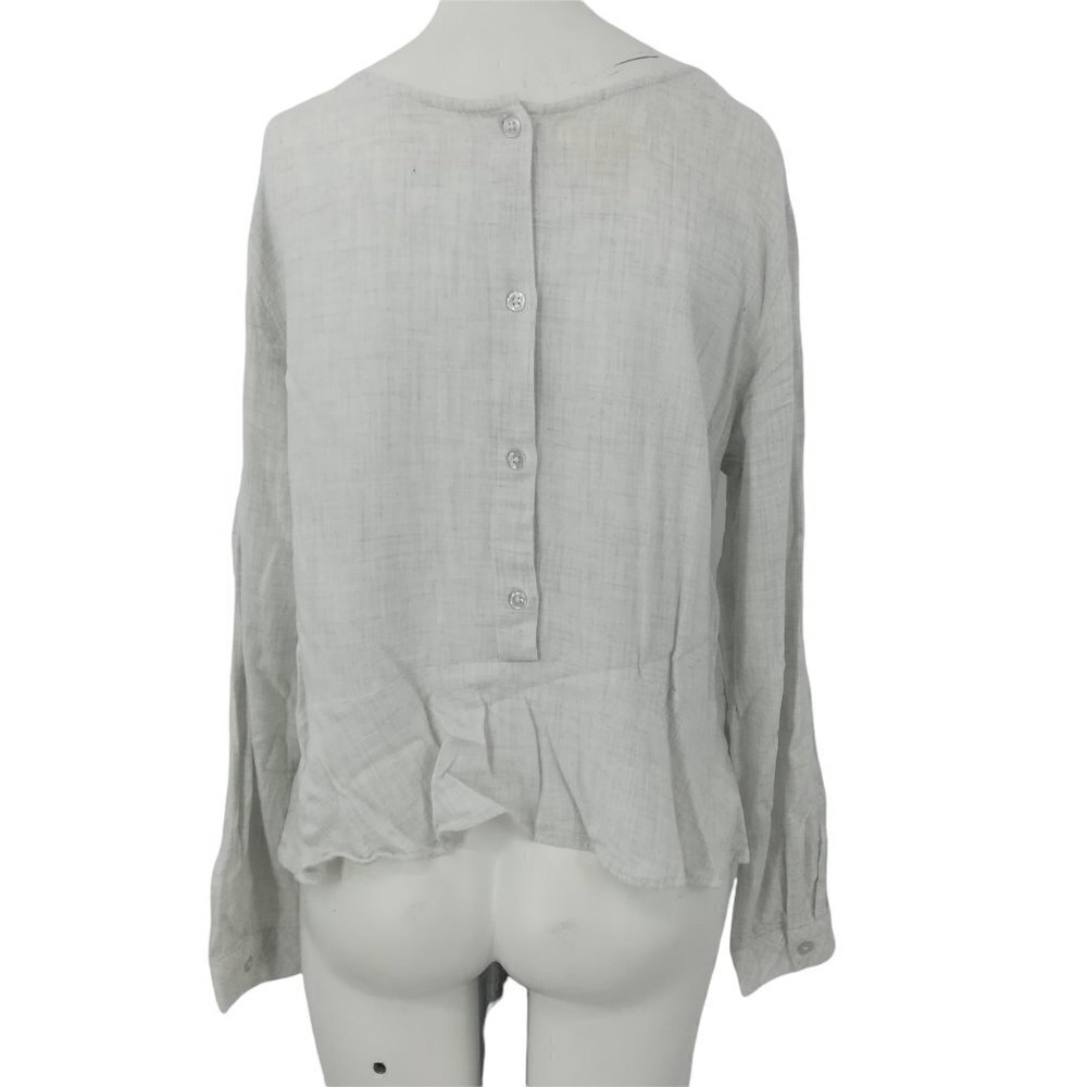 Cloth & Stone Anthropologie Button Back Peplum Blouse Size M Natural Cream - Picture 8 of 12